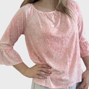 NWT MICHAEL Michael Kors Paisley Round Neck 3/4 Flare Sleeve Flowy Top